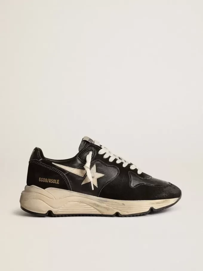 Running Sole da donna in nappa nera e pelle scamosciata Running Sole da donna in nappa nera e pelle scamosciata