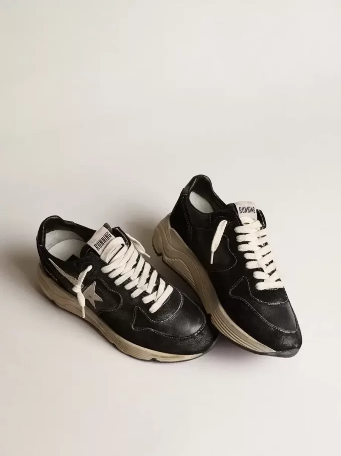 Running Sole da donna in nappa nera e pelle scamosciata Running Sole da donna in nappa nera e pelle scamosciata