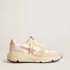 Running Sole da donna in nylon beige con stella e linguetta sul tallone in pelle rosa