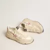 Running Sole da donna in nylon beige con stella e linguetta sul tallone in pelle rosa