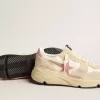 Running Sole da donna in nylon beige con stella e linguetta sul tallone in pelle rosa