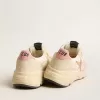 Running Sole da donna in nylon beige con stella e linguetta sul tallone in pelle rosa