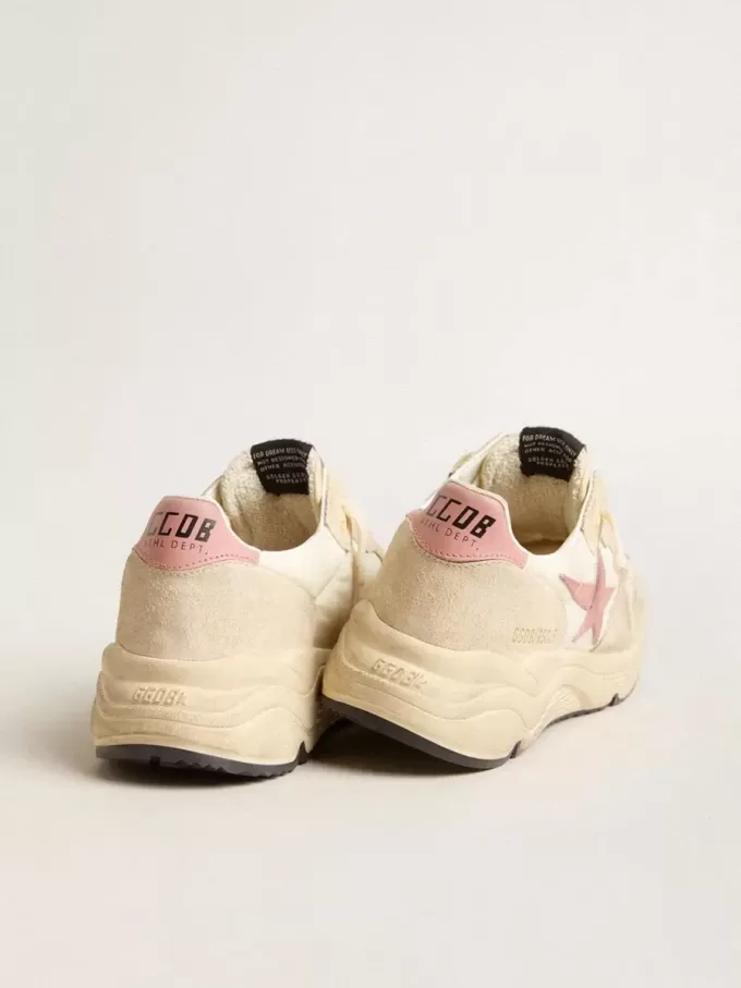 Running Sole da donna in nylon beige con stella e linguetta sul tallone in pelle rosa