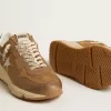 Running Sole da donna in pelle nappa color tabacco e pelle scamosciata con stella glitterata argento Running Sole da donna in pelle nappa color tabacco e pelle scamosciata con stella glitterata argento