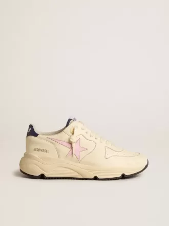Running Sole da donna in pelle nappa con stella in pelle rosa e linguetta sul tallone in pelle blu