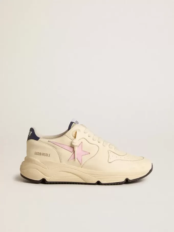 Running Sole da donna in pelle nappa con stella in pelle rosa e linguetta sul tallone in pelle blu Running Sole da donna in pelle nappa con stella in pelle rosa e linguetta sul tallone in pelle blu