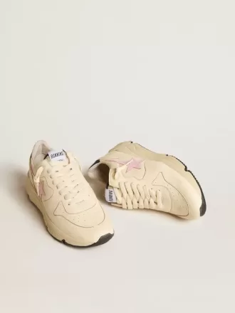 Running Sole da donna in pelle nappa con stella in pelle rosa e linguetta sul tallone in pelle blu