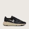 Running Sole da donna in pelle nappa nera e nylon con stella in pelle argentata