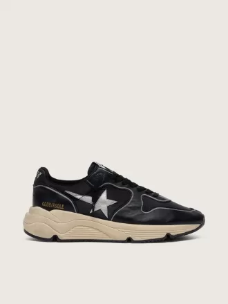 Running Sole da donna in pelle nappa nera e nylon con stella in pelle argentata Running Sole da donna in pelle nappa nera e nylon con stella in pelle argentata