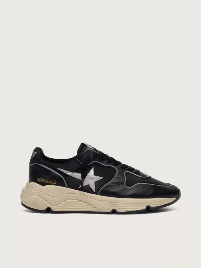 Running Sole da donna in pelle nappa nera e nylon con stella in pelle argentata
