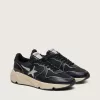 Running Sole da donna in pelle nappa nera e nylon con stella in pelle argentata