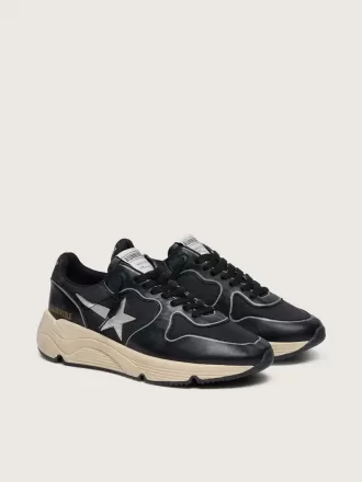 Running Sole da donna in pelle nappa nera e nylon con stella in pelle argentata Running Sole da donna in pelle nappa nera e nylon con stella in pelle argentata