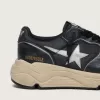 Running Sole da donna in pelle nappa nera e nylon con stella in pelle argentata