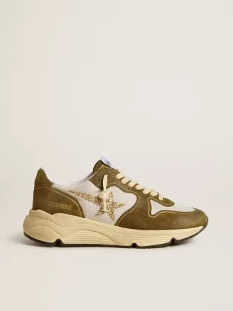 Running Sole da donna in pelle scamosciata marrone e mesh con stella glitterata dorata