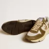 Running Sole da donna in pelle scamosciata marrone e mesh con stella glitterata dorata Running Sole da donna in pelle scamosciata marrone e mesh con stella glitterata dorata