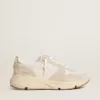 Running Sole da donna in tela con stella beige e linguetta sul tallone in pelle metallizzata platino Running Sole da donna in tela con stella beige e linguetta sul tallone in pelle metallizzata platino