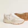 Running Sole da donna in tela con stella beige e linguetta sul tallone in pelle metallizzata platino Running Sole da donna in tela con stella beige e linguetta sul tallone in pelle metallizzata platino