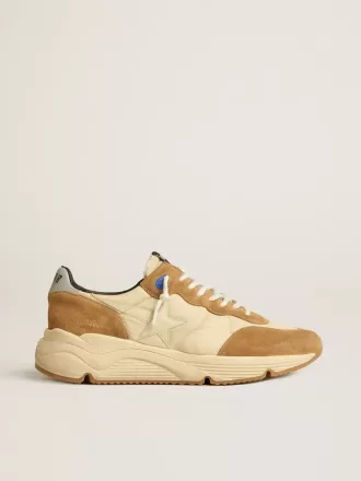 Running Sole da uomo in nylon avorio e pelle scamosciata tabacco