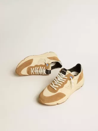 Running Sole da uomo in nylon avorio e pelle scamosciata tabacco