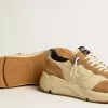 Running Sole da uomo in nylon avorio e pelle scamosciata tabacco Running Sole da uomo in nylon avorio e pelle scamosciata tabacco