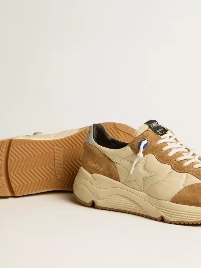 Running Sole da uomo in nylon avorio e pelle scamosciata tabacco Running Sole da uomo in nylon avorio e pelle scamosciata tabacco
