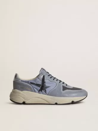 Running Sole da uomo in nylon azzurro e nabuk con stella nera Running Sole da uomo in nylon azzurro e nabuk con stella nera