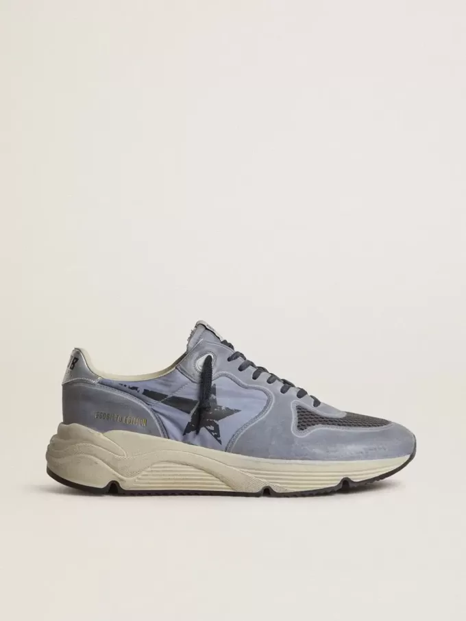 Running Sole da uomo in nylon azzurro e nabuk con stella nera