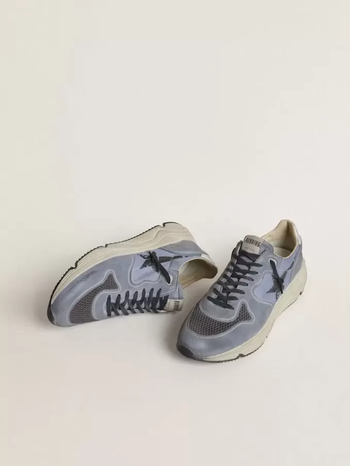 Running Sole da uomo in nylon azzurro e nabuk con stella nera
