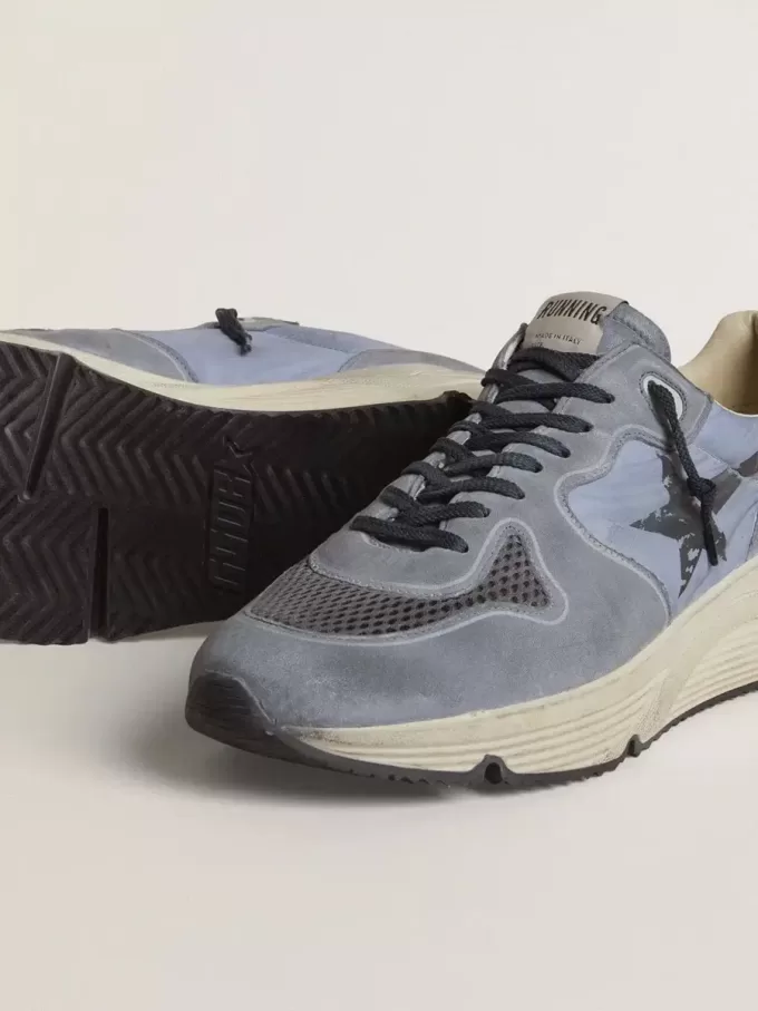 Running Sole da uomo in nylon azzurro e nabuk con stella nera