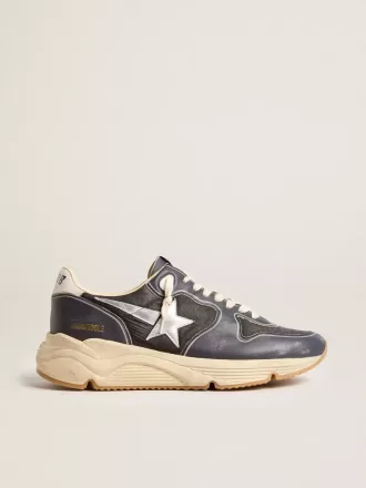 Running Sole da uomo in pelle nappa blu scuro e nylon nero con stella argentata Running Sole da uomo in pelle nappa blu scuro e nylon nero con stella argentata