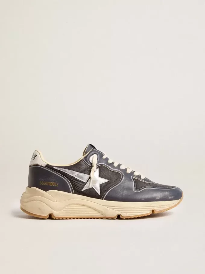 Running Sole da uomo in pelle nappa blu scuro e nylon nero con stella argentata