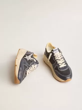 Running Sole da uomo in pelle nappa blu scuro e nylon nero con stella argentata Running Sole da uomo in pelle nappa blu scuro e nylon nero con stella argentata