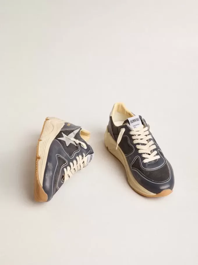 Running Sole da uomo in pelle nappa blu scuro e nylon nero con stella argentata