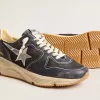 Running Sole da uomo in pelle nappa blu scuro e nylon nero con stella argentata