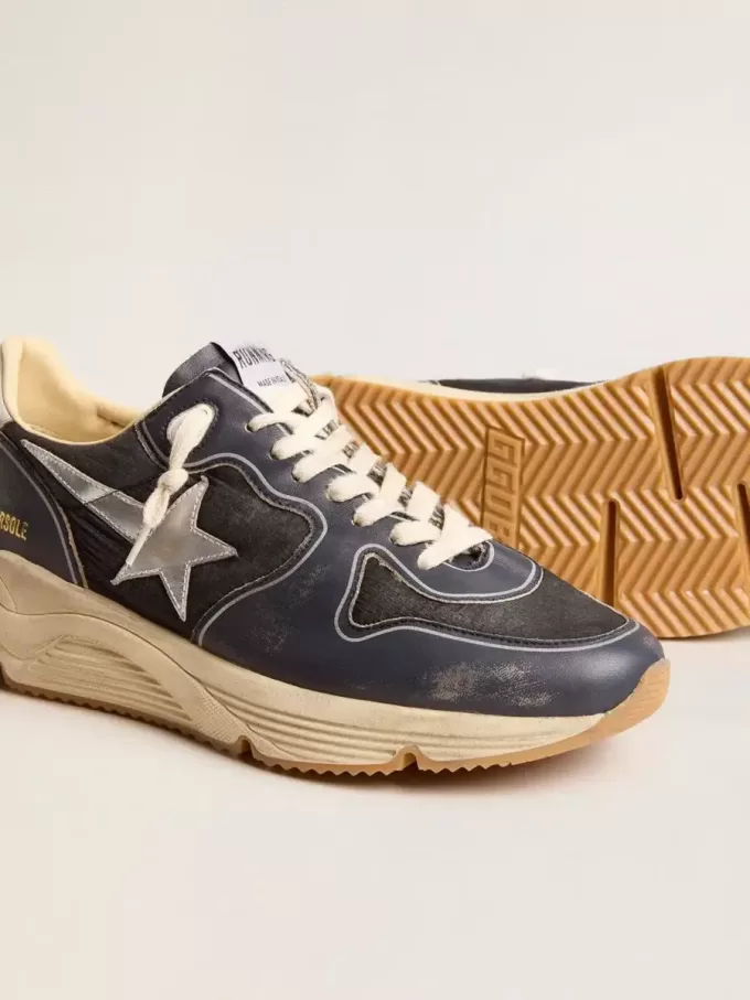 Running Sole da uomo in pelle nappa blu scuro e nylon nero con stella argentata