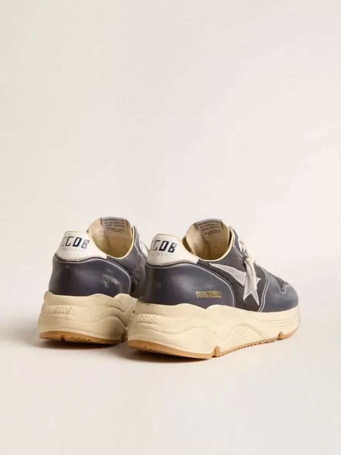 Running Sole da uomo in pelle nappa blu scuro e nylon nero con stella argentata
