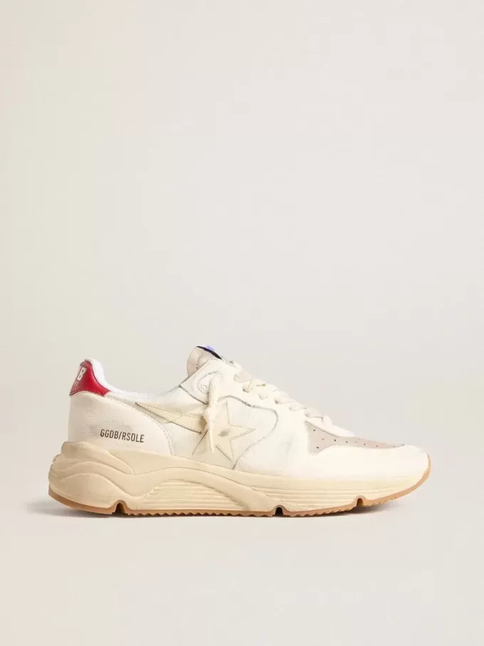 Running Sole da uomo in pelle nappa con stella in pelle beige e linguetta posteriore rossa Running Sole da uomo in pelle nappa con stella in pelle beige e linguetta posteriore rossa