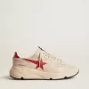 Running Sole da uomo in pelle nappa grigia con stella e linguetta sul tallone in pelle nappa rossa