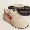 Running Sole da uomo in pelle nappa grigia con stella e linguetta sul tallone in pelle nappa rossa