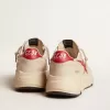 Running Sole da uomo in pelle nappa grigia con stella e linguetta sul tallone in pelle nappa rossa