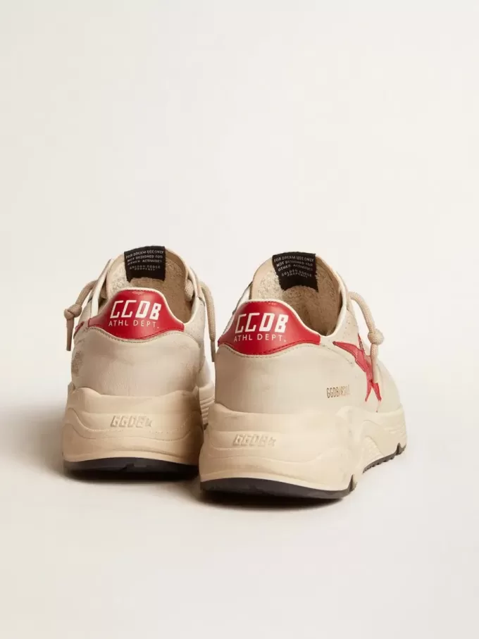 Running Sole da uomo in pelle nappa grigia con stella e linguetta sul tallone in pelle nappa rossa