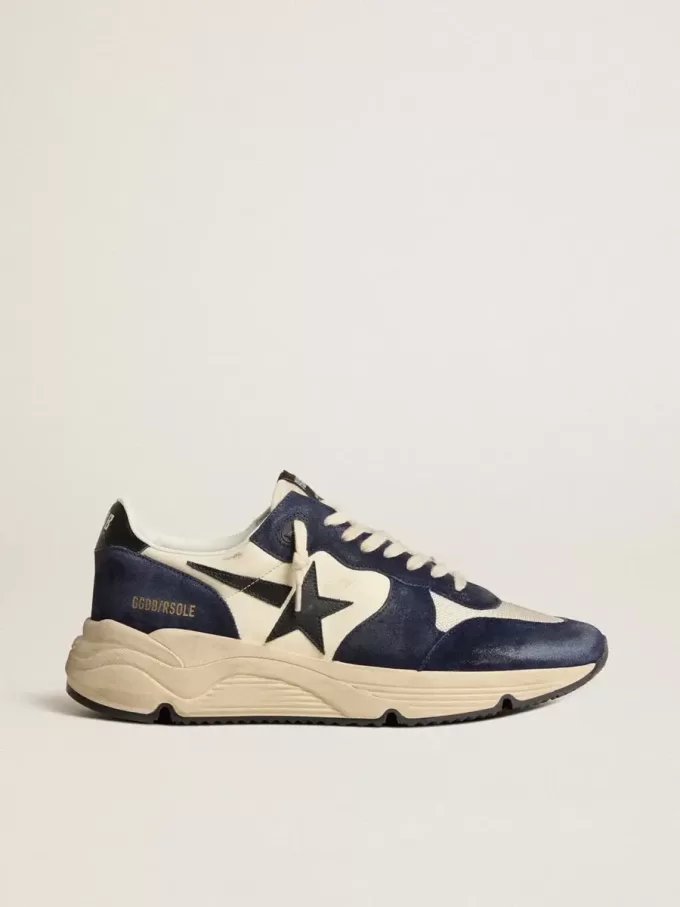 Running Sole da uomo in pelle nappa nera e beige con stella nera e linguetta sul tallone Running Sole da uomo in pelle nappa nera e beige con stella nera e linguetta sul tallone