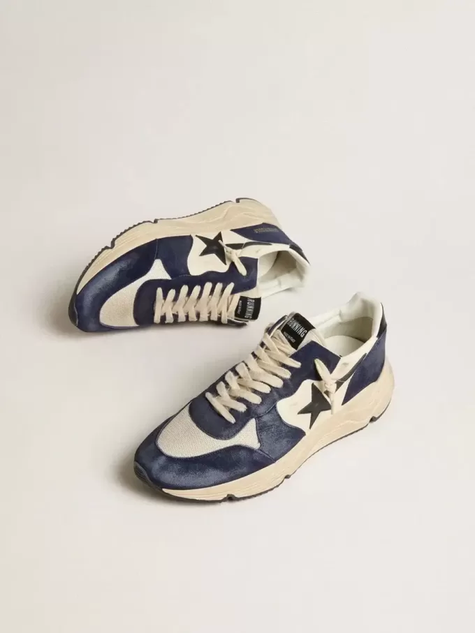 Running Sole da uomo in pelle nappa nera e beige con stella nera e linguetta sul tallone Running Sole da uomo in pelle nappa nera e beige con stella nera e linguetta sul tallone