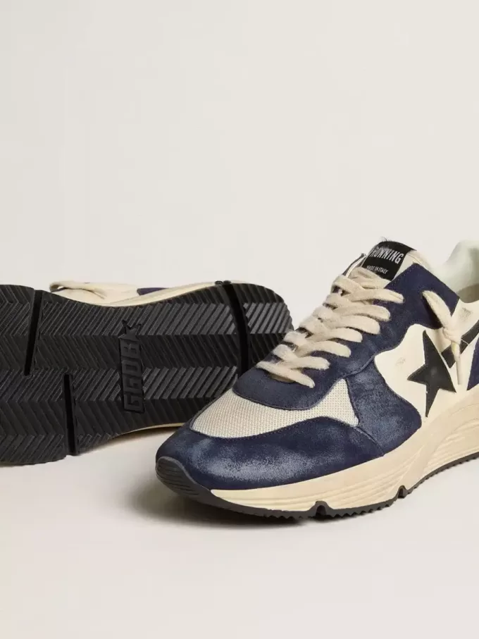 Running Sole da uomo in pelle nappa nera e beige con stella nera e linguetta sul tallone Running Sole da uomo in pelle nappa nera e beige con stella nera e linguetta sul tallone