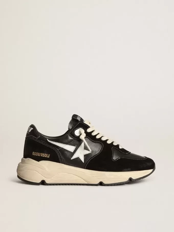 Running Sole da uomo in pelle nappa nera e pelle scamosciata con stella bianca