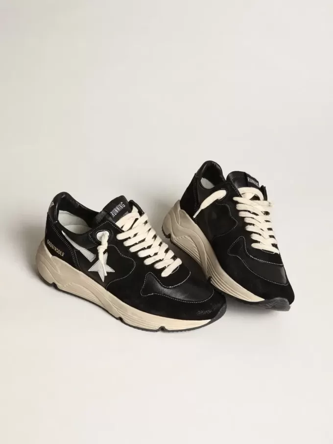 Running Sole da uomo in pelle nappa nera e pelle scamosciata con stella bianca