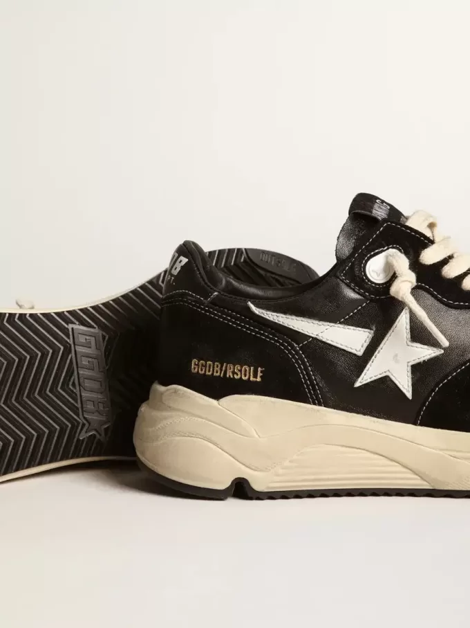 Running Sole da uomo in pelle nappa nera e pelle scamosciata con stella bianca