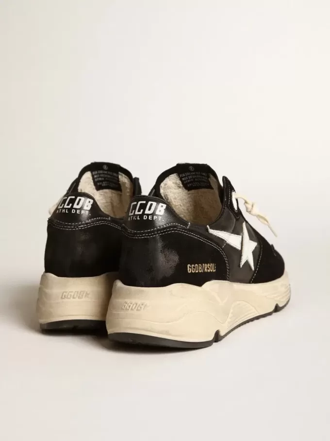 Running Sole da uomo in pelle nappa nera e pelle scamosciata con stella bianca