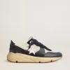 Running Sole in mesh color crema e pelle blu con stella in pelle bianca