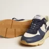 Running Sole in mesh color crema e pelle blu con stella in pelle bianca